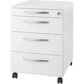 Schäfer Shop Select LOGIN mobile pedestal, 3 drawers, 1 utensil drawer, central locking, W 432 x D 580 x H 595 mm, white 