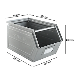Schäfer Shop Select magazijnbak met open voorzijde, met draagbeugel, L 377 x B 211 x H 201 mm, 11,5 l, 60 kg, staal, verzinkt
