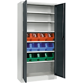 Schäfer Shop Select Materialschrank MSI 2409, mit 12 Kästen LF 322, 6 Fachböden, B 950 x T 400 x H 1935 mm, Stahl, lichtgrau/anthrazitgrau