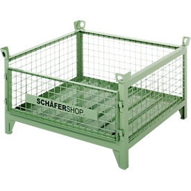 Schäfer Shop Select mesh container, with removable longitudinal wall, W 1050 x D 850 x H 590 mm, reseda green RAL 6011, up to 1000 kg