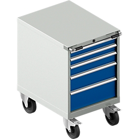 Schäfer Shop Select Mobiele gereedschapskast WSK 27-36, 5 laden, H 920 mm, enkele vergrendeling, staal, 75 kg max. belasting, lichtgrijs/gentiaanblauw