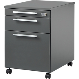 Schäfer Shop Select mobile pedestal SET UP, 1 drawer, 1 utensil drawer, HR pull-out, W 432 x D 580 x H 595 mm, graphite/graphite