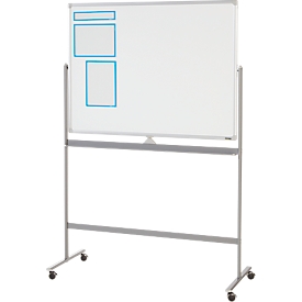 Schäfer Shop Select Mobiles Whiteboard, 2-seitig nutzbar, weiss lackiert, drehbare Tafel, 4 Lenkrollen, H 900 x B 1200 mm + 3-teiliges Magnetrahmenset