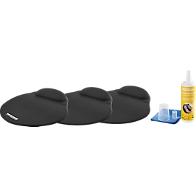 Schäfer Shop Select Mousepad MROS250, ergonomisch, Gel-Handgelenkauflage, schwarz, 3 Stück + Reinigungsspray für Displays & Computerzubehör, 250 ml