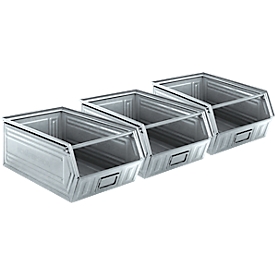 Schäfer Shop Select open-fronted storage box, with support bar, L 524 x W 307 x H 201 mm, 26 l, steel, galvanized, 3 pieces