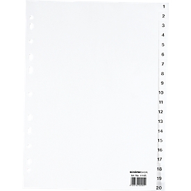 Schäfer Shop Select Ordnerregister, für DIN A4, numerisch, 20 Fächer, Polypropylen, weiß