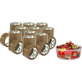 Schäfer Shop Select Packband, L 66 m x B 50 mm, braun, 36 Rollen + GRATIS Haribo Color-Rado 750 g Party-Box 
