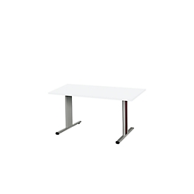 Schäfer Shop Select Planova Basic mesa de reuniones, rectangular, pie T, ancho 1400 x fondo 800 x alto 717 mm, aluminio blanco/blanco RAL 9006 