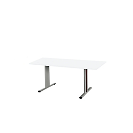 Schäfer Shop Select Planova Basic mesa de reuniones, rectangular, pie T, ancho 1600 x fondo 800 x alto 717 mm, aluminio blanco/blanco RAL 9006 