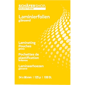Schäfer Shop Select Pochettes à plastifier Schaefer Shop, 60 x 90 mm, 125 microns, paquet de 100 pièces