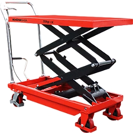 Schäfer Shop Select Pure Doppelscheren-Hubwagen 350 kg, Hubhöhe 355–1300 mm, rot, Stahl


