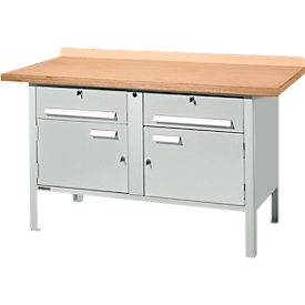 Schäfer Shop Select PWi 150-0 werkbank met kasten, beuken multiplexplaat, tot 750 kg, B 1500 x D 700 x H 840 mm, lichtgrijs
