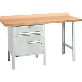 Schäfer Shop Select PWi 150-2 combinatiewerkbank, beuken multiplex blad, tot 750 kg, B 1500 x D 700 x H 840 mm, lichtgrijs