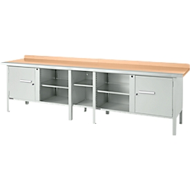 Schäfer Shop Select PWi 300-1 box-type werkbank, beuken multiplex blad, met stalen rand, tot 750 kg, B 3000 x D 700 x H 840 mm, lichtgrijs