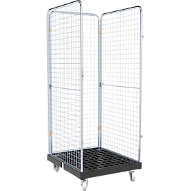 Schäfer Shop Select Rollbox ADB BASICline, 3-sided, without intermediate shelf, up to 500 kg, swivel &amp; fixed castors, L 724 x W 815 x H 1800 mm, steel &amp; recycled HDPE