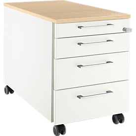 Schäfer Shop Select Rollcontainer 1233, 3 Schübe & 1 Utensilienauszug, Griff eckig, weiß/Ahorn-Dekor