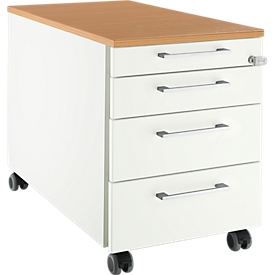 Schäfer Shop Select Rollcontainer 1233, 4 Schübe, Griff eckig, weiß/Buche-Dekor