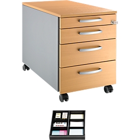 Schäfer Shop Select Rollcontainer 1233, Buche/Weißalu, inkl. Trennstegen für Schubladen