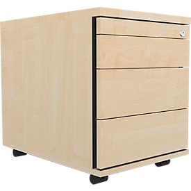 Schäfer Shop Select Rollcontainer 1233, Utensilienauszug + 3 Schubladen, abschließbar, Spanplatte, B 428 x T 600 x H 540 mm, Ahorn