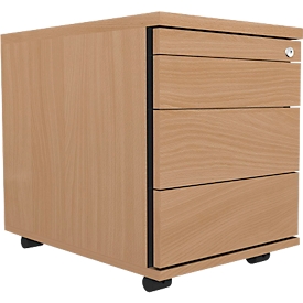 Schäfer Shop Select Rollcontainer 1233, Utensilienauszug + 3 Schubladen, abschließbar, Spanplatte, B 428 x T 600 x H 540 mm, Buche