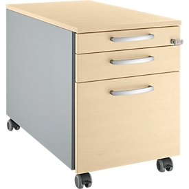 Schäfer Shop Select Rollcontainer 126, 1 Schublade, HR- & Utensilienauszug, runde Griffe, weißalu/weißalu/Ahorn-Dekor