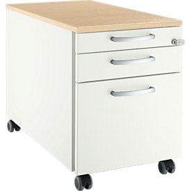 Schäfer Shop Select Rollcontainer 126, 1 Utensilienauszug, 1 Hängeregistratur-Auszug, 1 Schublade, Griff rund, B 435 x T 765 x H 577 mm, weiß/Ahorn-Dekor