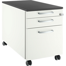 Schäfer Shop Select Rollcontainer 126, 1 Utensilienauszug, 1 Hängeregistratur-Auszug, 1 Schublade, Griff rund, B 435 x T 765 x H 577 mm, weiß/graphit