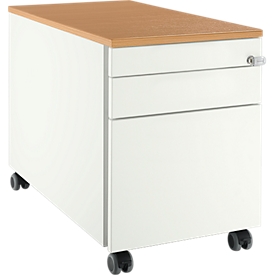 Schäfer Shop Select Rollcontainer 126, 1 Utensilienauszug, 1 Hängeregistratur-Auszug, 1 Schublade, mit Griffnut,  B 435 x T 765 x H 577 mm, weiß/Buche-Dekor