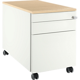 Schäfer Shop Select Rollcontainer 126, 1 Utensilienauszug, 1 Hängeregistratur-Auszug, 2 Schubladen, mit Griffnut,  B 435 x T 765 x H 577 mm, weiß/Ahorn-Dekor