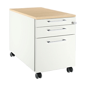 Schäfer Shop Select Rollcontainer 126, 3 Schübe, Griff eckig, weiß/Ahorn-Dekor