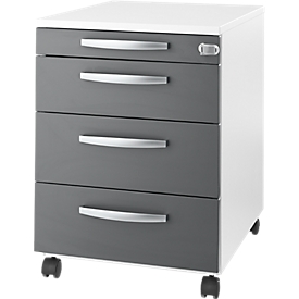 Schäfer Shop Select Rollcontainer LOGIN, 3 Schubladen, 1 Utensilienauszug, Zentralverriegelung, B 432 x T 580 x H 595 mm, weiß/graphit