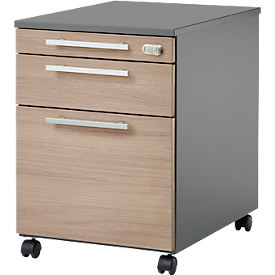 Schäfer Shop Select Rollcontainer SET UP, 1 Schublade, 1 Utensilienauszug, HR-Auszug, B 432 x T 580 x H 595 mm, graphit/eiche