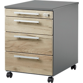 Schäfer Shop Select Rollcontainer SET UP, abschliessbar, B 432 x T 580 x H 595 mm, graphit/eiche 