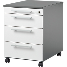 Schäfer Shop Select Rollcontainer SET UP, abschliessbar, B 432 x T 580 x H 595 mm, graphit/weiss 