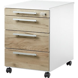Schäfer Shop Select Rollcontainer SET UP, abschließbar, B 432 x T 580 x H 595 mm, weiß/Wildeiche