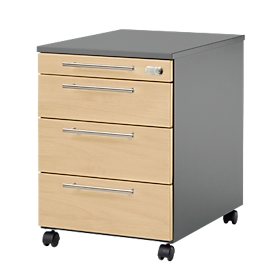 Schäfer Shop Select Rollcontainer Start Off 1233, 3 Schübe + Utensilienauszug, abschliessbar, B 432 x T 580 x H 595 mm, graphit/ahorn 