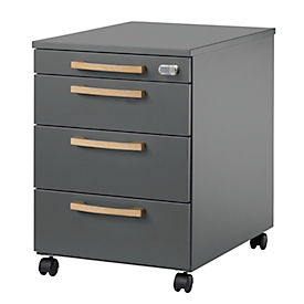 Schäfer Shop Select Rollcontainer Start Off Wood, 3 Schübe, Utensilienauszug, B 432 x T 580 x H 595 mm, Holz, graphit 