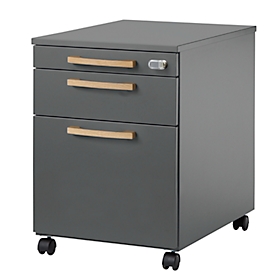 Schäfer Shop Select Rollcontainer Start Off Wood, Schub, Hängeregister & Utensilienauszug, B 432 x T 580 x H 595 mm, graphit 