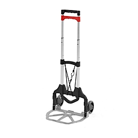Schäfer Shop Select Sackkarre, Tragkraft 60 kg, klappbar, elastisches Spannband, 2 Bockrollen, Aluminium/Kunststoff, rot-schwarz-silber