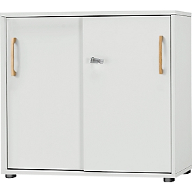 Schäfer Shop Select Schiebetürenschrank Start Off Wood, 2 OH, abschließbar, Holz, B 800 x T 420 x H 788 mm, lichtgrau