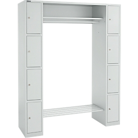 Schäfer Shop Select Schliessfachgarderobe, mit Hutablage & Kleiderstange, 2 x 4 Fächer, B 1735 x T 500 x H 1950 mm, lichtgrau/lichtgrau 