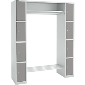 Schäfer Shop Select Schließfachgarderobe, mit Hutablage & Kleiderstange, 2 x 4 Fächer, B 1735 x T 500 x H 1950 mm, lichtgrau/platingrau 