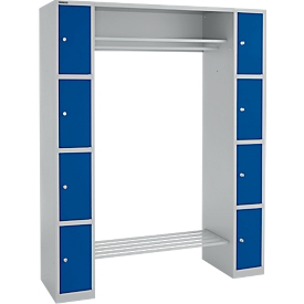 Schäfer Shop Select Schließfachgarderobe, mit Hutablage & Kleiderstange, 2 x 4 Fächer, B 1735 x T 500 x H 1950 mm, weißalu/enzianblau 