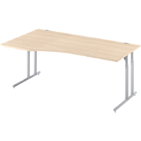 Schäfer Shop Select Schreibtisch COMBITEC, Freiform, Ansatz links, C-Fuß, B 1800 x T 1000/800 x H 677-817 mm, Ahorn/weißaluminium