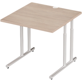 Schäfer Shop Select Schreibtisch COMBITEC, Quadrat, C-Fuß, B 800 x T 800 x H 677-817 mm, Eiche/weißaluminium