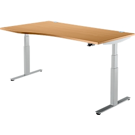 Schäfer Shop Select Schreibtisch DRIVE UP 2, elektrisch höhenverstellbar, Freiform, Ansatz links, T-Fuß, B 1800 mm, Buche/weißalu