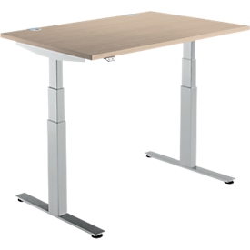 Schäfer Shop Select Schreibtisch DRIVE UP 2, elektrisch höhenverstellbar, Rechteck, T-Fuss, B 1200 x T 800 x H 630-1290 mm, Eiche/weissalu