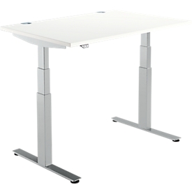 Schäfer Shop Select Schreibtisch DRIVE UP 2, elektrisch höhenverstellbar, Rechteck, T-Fuß, B 1200 x T 800 x H 630-1290 mm, weiß/weißaluminium
