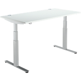 Schäfer Shop Select Schreibtisch DRIVE UP 2, elektrisch höhenverstellbar, Rechteck, T-Fuss, B 1600 x T 800 x H 630-1290 mm, lichtgrau/weissaluminium 