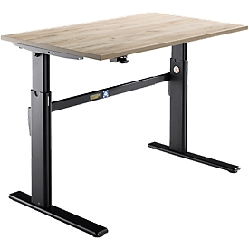 Schäfer Shop Select Schreibtisch, elektrisch höhenverstellbar, Rechteck, C-Fuss, B 1200 x T 800 x H 725-1185 mm, Eiche/schwarz 